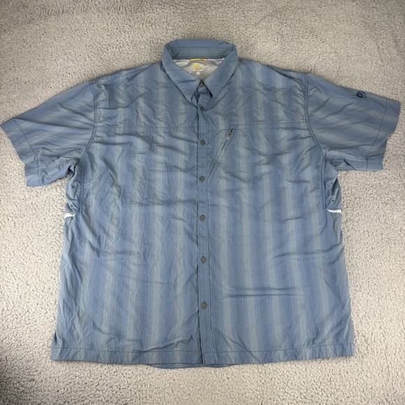Mountain Hardwear Shirt Mens 2XL Blue Lightweight Short Sleeve Button Up Striped - Picture 1 of 11